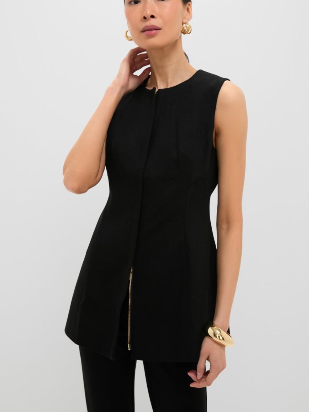 NWT TUCKERNUCK Black Rhoda Tunic Top Sleeveless Zip Front Size 10